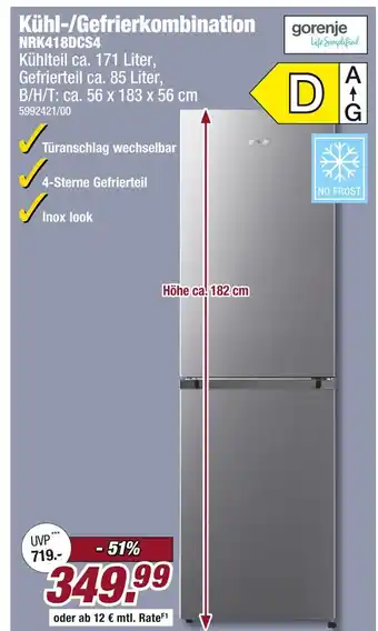 Poco Gorenje kühl-/gefrierkombination nrk418dcs4 Angebot