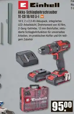 V Baumarkt Einhell Akku-Schlagbohrschrauber TE-CD 18/40 Li-i Angebot