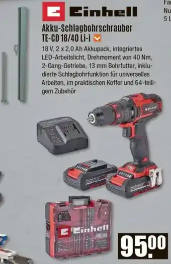 V Baumarkt Einhell Akku-Schlagbohrschrauber TE-CD 18/40 Li-i Angebot