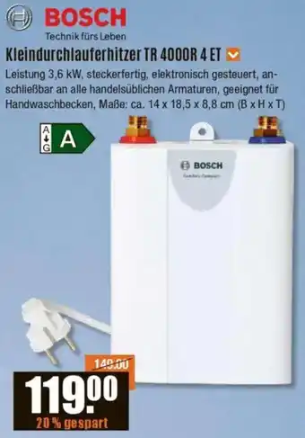 V Baumarkt BOSCH Kleindurchlauferhitzer TR 4000R 4 ET Angebot