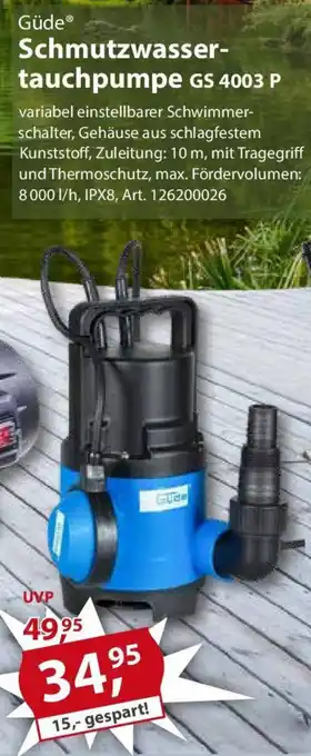 Sonderpreis Baumarkt Güde Schmutzwassertauchpumpe GS 4003 P Angebot