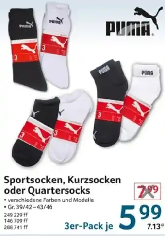 Selgros PUMA Sportsocken, Kurzsocken oder Quartersocks Angebot