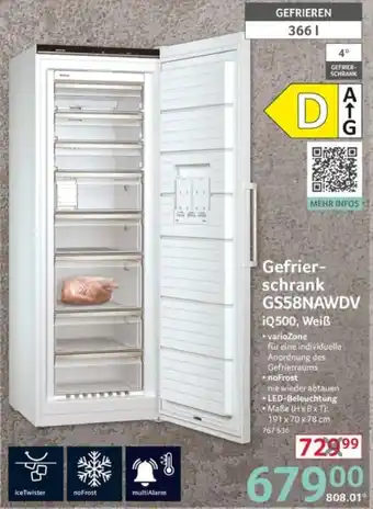 Selgros Siemens Gefrierschrank GS58NAWDV Angebot