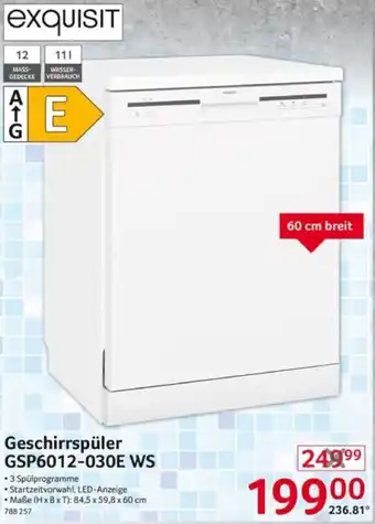 Selgros Exquisit Geschirrspüler GSP6012-030E WS Angebot