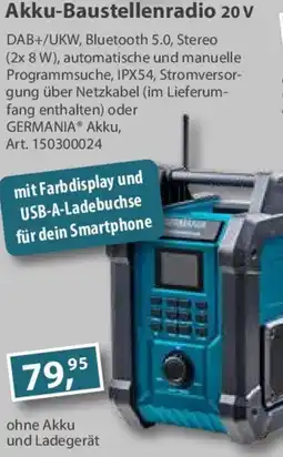 Sonderpreis Baumarkt GERMANIA Akku-Baustellenradio 20 V Angebot