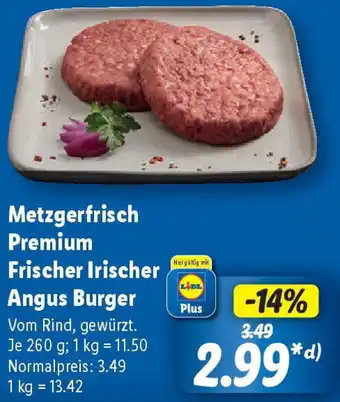 Lidl Metzgerfrisch Premium Frischer Irischer Angus Burger Angebot