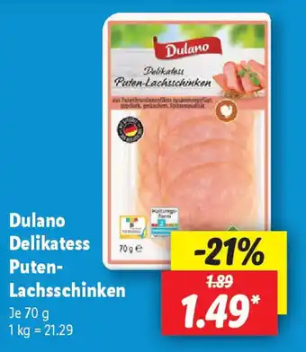 Lidl Dulano Delikatess Puten- Lachsschinken Angebot