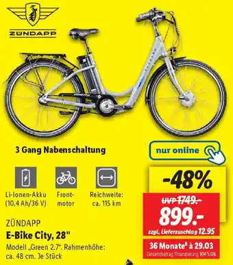 Lidl ZÜNDAPP E-Bike City, 28" Angebot
