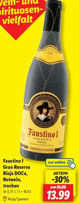 Lidl Faustino I Gran Reserva Rioja DOCa, Rotwein, trocken Angebot