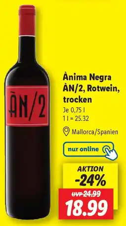 Lidl Ànima Negra AN/2, Rotwein, trocken Angebot