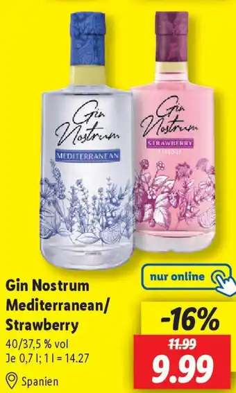 Lidl Gin Nostrum Mediterranean/ Strawberry Angebot