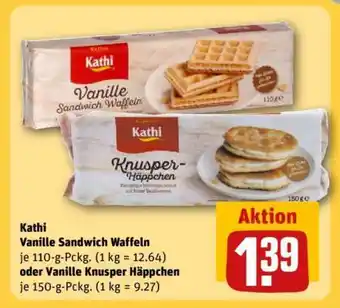 REWE Kathi Vanille Sandwich Waffeln oder Vanille Knusper Häppchen Angebot