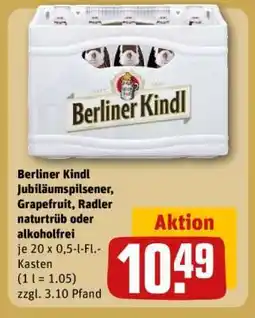 REWE Berliner Kindl Jubiläumspilsener, Grapefruit, Radler naturtrüb oder alkoholfrei Angebot