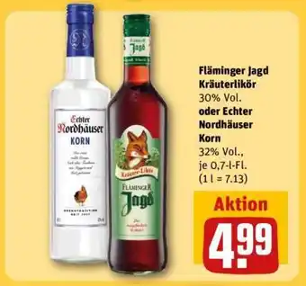 REWE Fläminger Jagd Kräuterlikör oder Echter Nordhäuser Korn Angebot