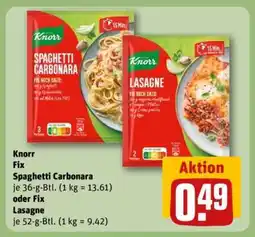 REWE Knorr Fix Spaghetti Carbonara oder Fix Lasagne Angebot