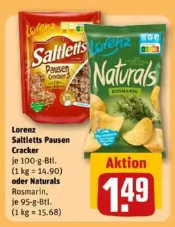 REWE Lorenz Saltletts Pausen Cracker oder Naturals Rosmarin Angebot