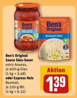 REWE Ben’s Original Sauce Süß-Sauer extra Ananas oder Express Reis Basmati Angebot