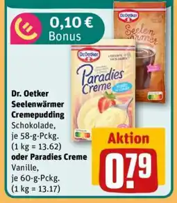 REWE Dr. Oetker Seelenwärmer Cremepudding oder Paradies Creme Angebot