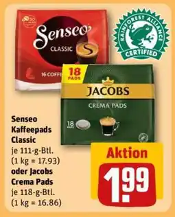 REWE Senseo Kaffeepads Classic oder Jacobs Crema Pads Angebot