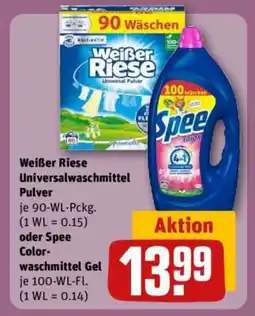 REWE Weißer Riese Universalwaschmittel Pulver oder Spee Colorwaschmittel Gel Angebot