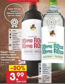 Netto Marken-Discount Doppio Rosso Primitivo Merlot oder Chardonnay Trebbiano IGT Angebot