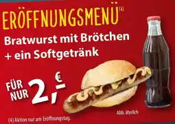 Sonderpreis Baumarkt Bratwurst mit Brötchen + ein Softgetränk Angebot