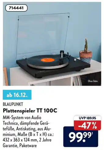 Aldi Süd Blaupunkt Plattenspieler TT 100C Angebot