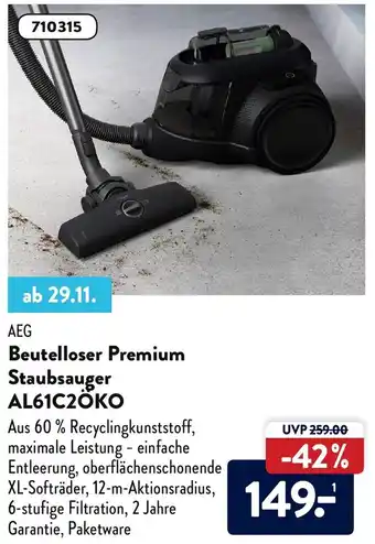 Aldi Süd AEG Beutelloser Premium Staubsauger AL61C2ÖKO Angebot