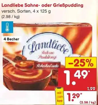 Netto Marken-Discount Landliebe Sahne oder Grießpudding 4x125g Angebot