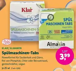 Biomarkt KLAR/ALMAWIN Spülmaschinen-Tabs Angebot