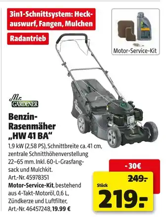 Hagebau Mr. gardener benzin-rasenmäher „hw 41 ba“ oder motor-service-kit Angebot