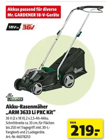 Hagebau Mr. gardener akku-rasenmäher „arm 3633 li pxc kit“ Angebot