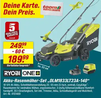 toom Baumarkt Ryobi akku-rasenmäher-set „olm1833lt23a-140“ Angebot