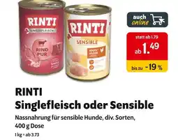Das Futterhaus Rinti singlefleisch oder sensible Angebot