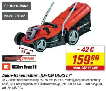 toom Baumarkt Einhell Akku-Rasenmäher „GE-CM 18/33 Li" Angebot