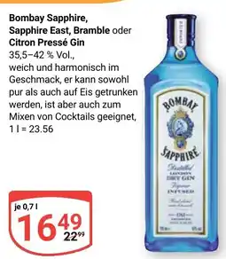 Globus Bombay Sapphire, Sapphire East, Bramble oder Citron Pressé Gin Angebot