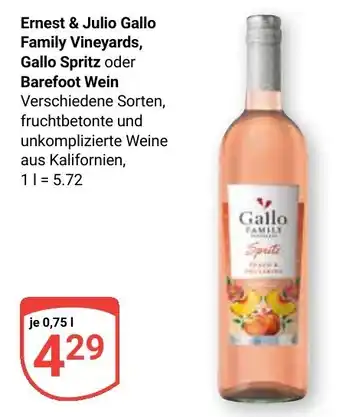 Globus Ernest & Julio Gallo Family Vineyards, Gallo Spritz oder Barefoot Wein Angebot