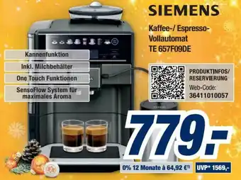 Expert Bening Siemens Kaffee-/ Espresso Vollautomat TE 657F09DE Angebot