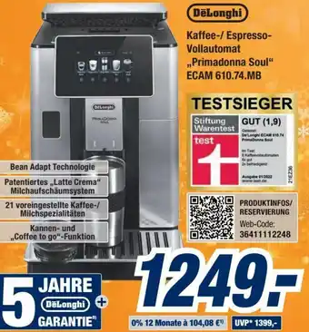 Expert Bening DeLonghi Kaffee-/ Espresso- Vollautomat ,,Primadonna Soul" ECAM 610.74.MB Angebot