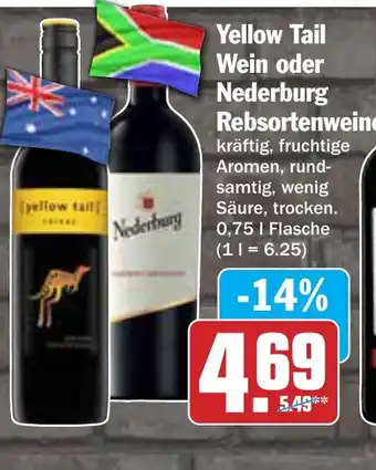 AEZ Yellow Tail Wein oder Nederburg Rebsortenweine Angebot