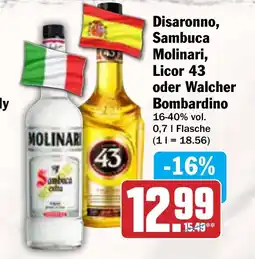 AEZ Disaronno, Sambuca Molinari, Licor 43 oder Walcher Bombardino Angebot