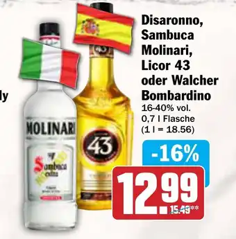 AEZ Disaronno, Sambuca Molinari, Licor 43 oder Walcher Bombardino Angebot