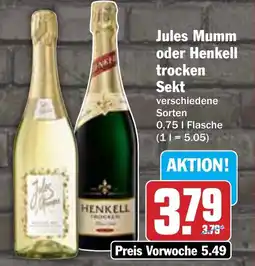 AEZ Jules Mumm oder Henkell trocken Sekt Angebot