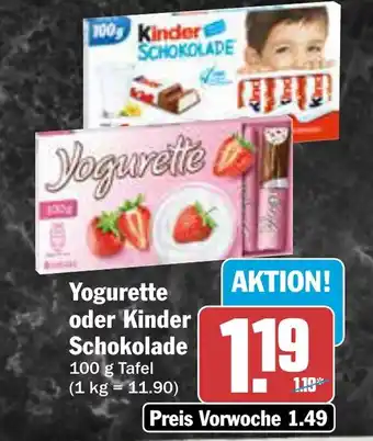 AEZ Yogurette oder Kinder Schokolade Angebot
