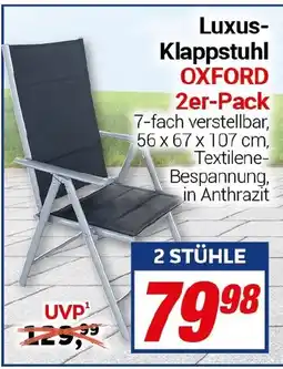 CENTERSHOP Luxus- Klappstuhl OXFORD 2er-Pack Angebot