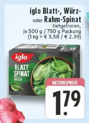 Edeka iglo Blatt-, Würz- oder Rahm-Spinat Angebot