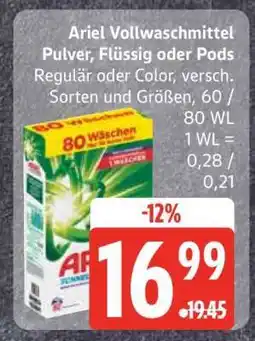 Edeka Ariel Vollwaschmittel Pulver, Flüssig oder Pods Angebot