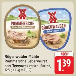 Edeka Rügenwalder Mühle Pommersche Leberwurst oder Teewurst Angebot