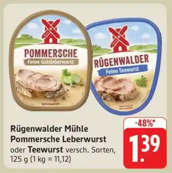 Edeka Rügenwalder Mühle Pommersche Leberwurst oder Teewurst Angebot
