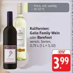 Edeka Gallo Family Wein oder Barefoot Angebot